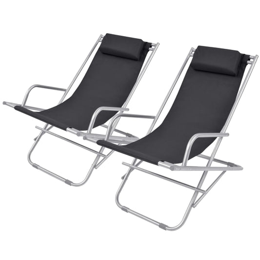 Chaises inclinables de terrasse 2 pcs Acier Noir