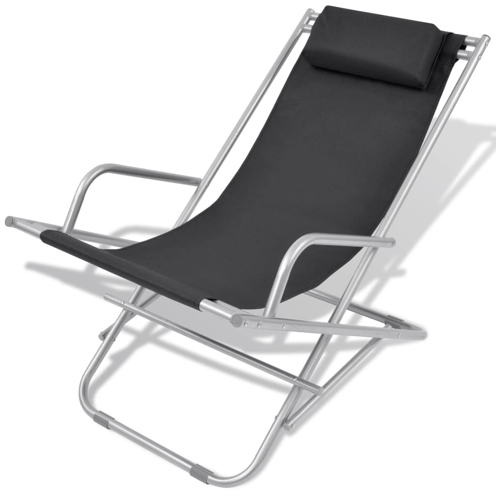Sillas reclinables de terraza 2 pcs de acero negro