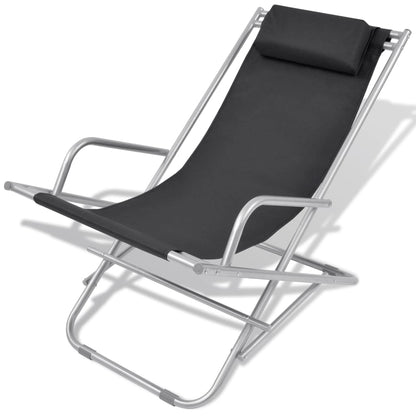 Sillas reclinables de terraza 2 pcs de acero negro
