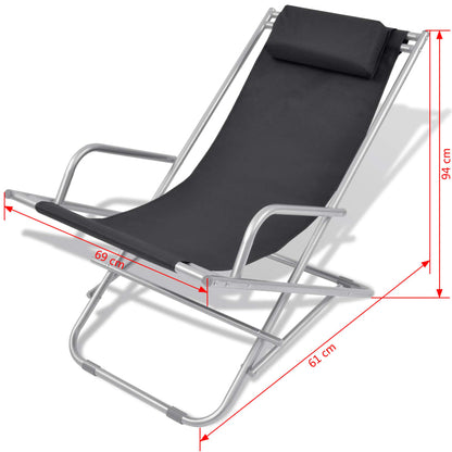 Sillas reclinables de terraza 2 pcs de acero negro