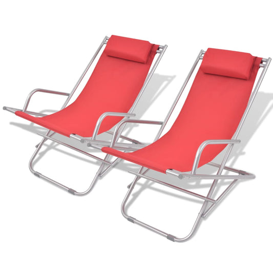 Chaises inclinables de terrasse 2 pcs Acier Rouge