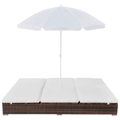 Chaise longue transat double d'extérieur avec parasol Résine tressée Marron