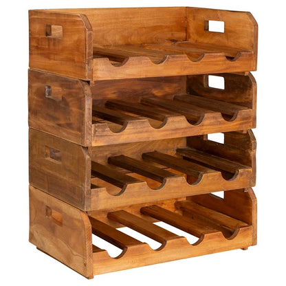 Casiers à bouteilles 4pcs de 16 bouteilles bois d'acajou massif