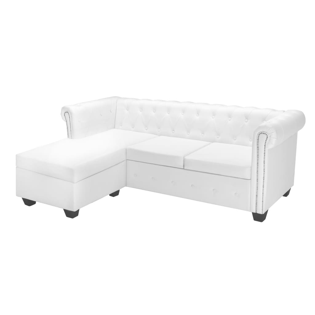 Chesterfield sofa in the shape of white synthetic leather