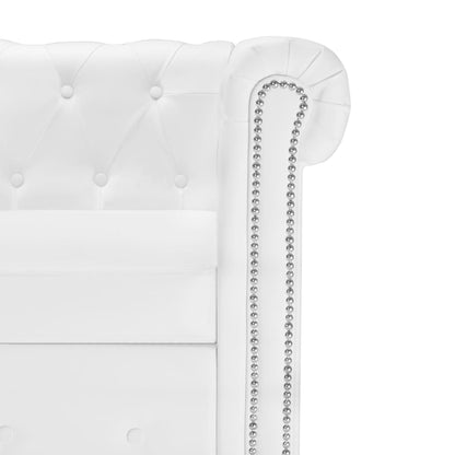 Chesterfield sofa in the shape of white synthetic leather
