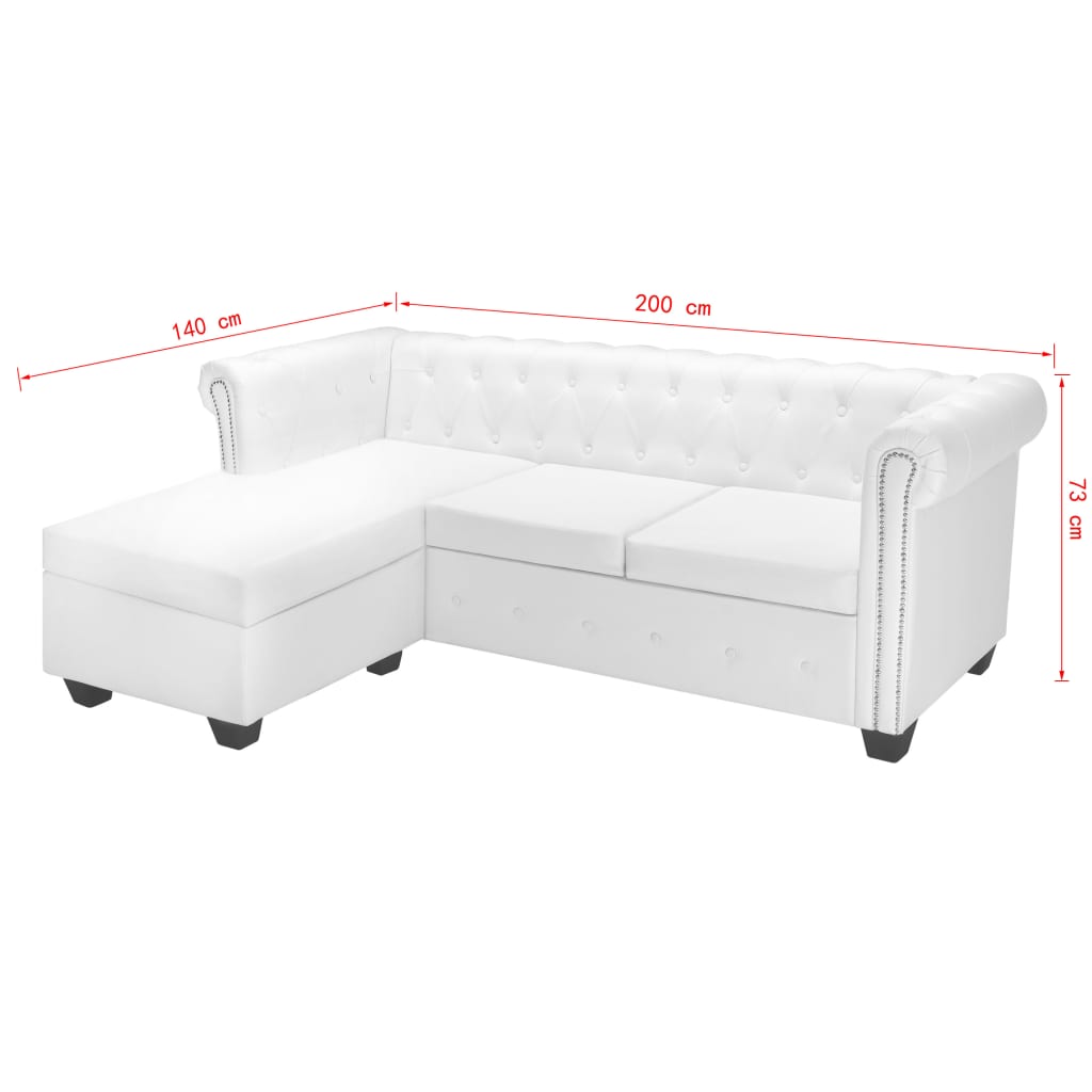 Chesterfield sofa in the shape of white synthetic leather