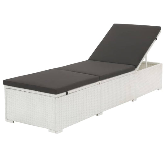 Silla larga con cojín de resina trenzado blanco
