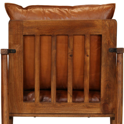 Fauteuil Marron Cuir véritable avec bois d'acacia