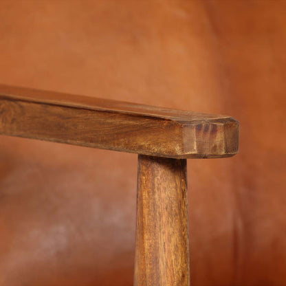 Fauteuil Marron Cuir véritable avec bois d'acacia