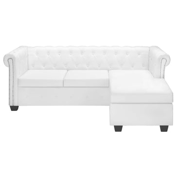 Chesterfield sofa in the shape of white synthetic leather
