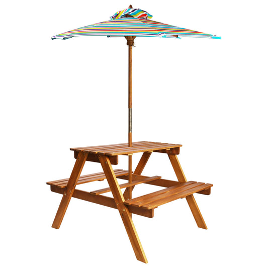 Table à pique-nique et parasol enfants Acacia solide