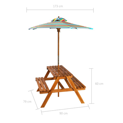 Table à pique-nique et parasol enfants Acacia solide