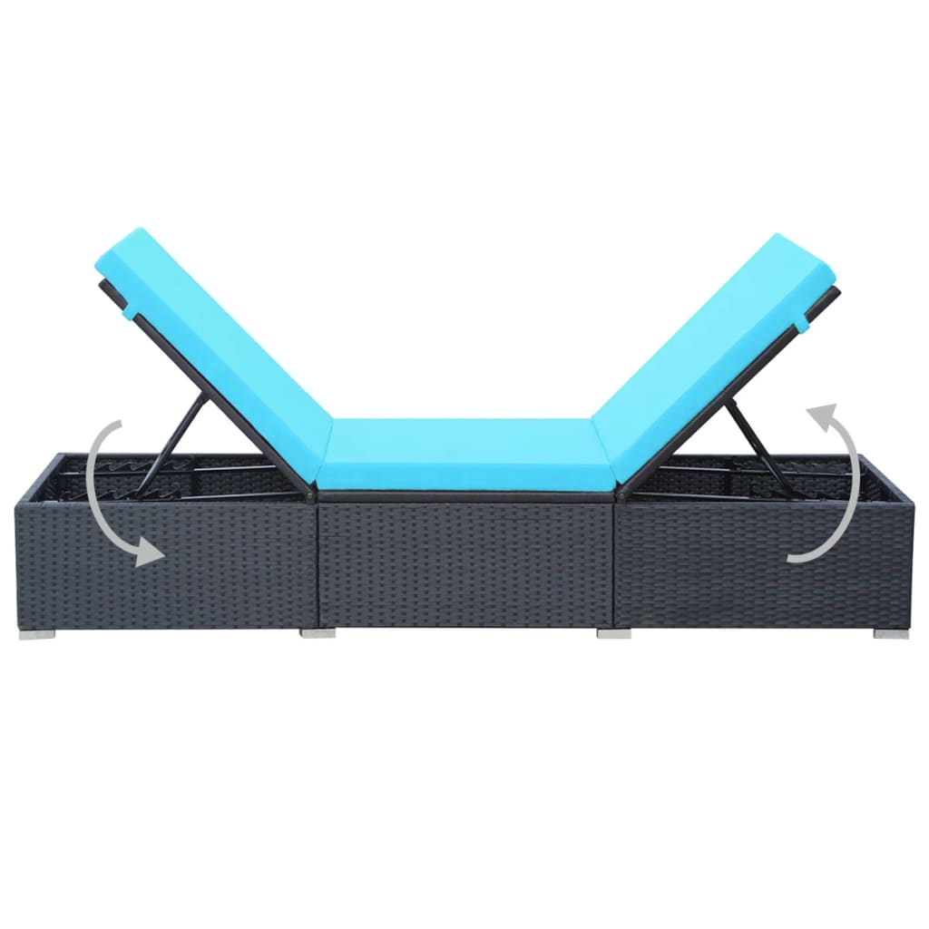 Silla larga con cojín de resina trenzado negro