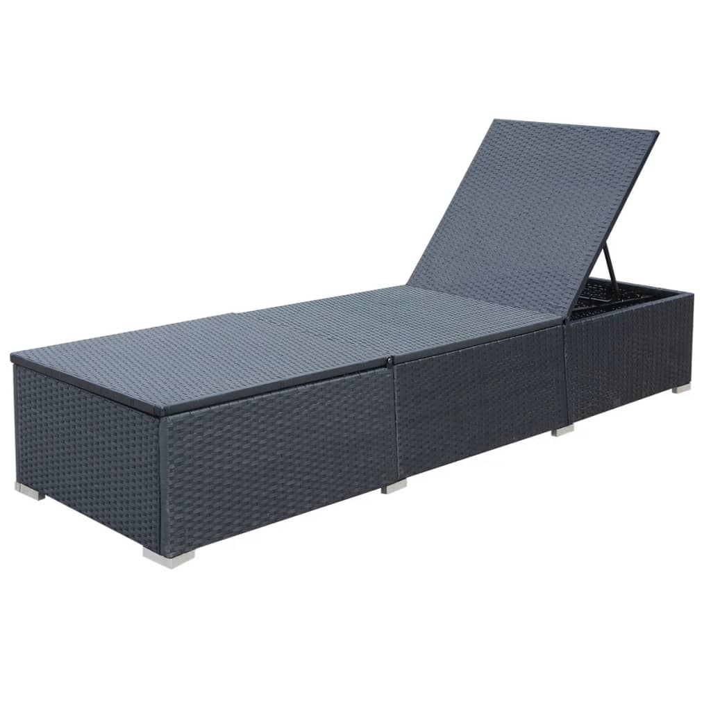 Silla larga con cojín de resina trenzado negro