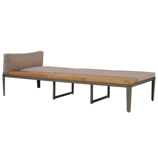 Silla larga con cojines de madera de acacia marrón sólida