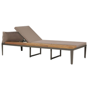 Silla larga con cojines de madera de acacia marrón sólida
