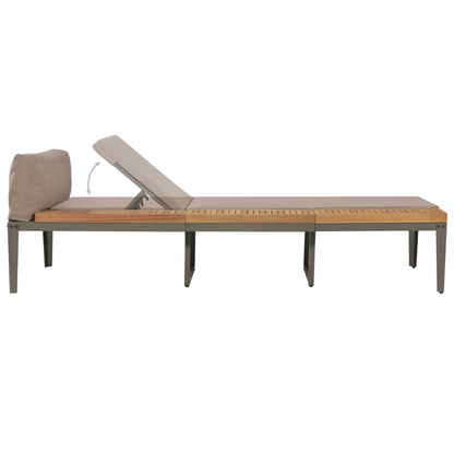 Silla larga con cojines de madera de acacia marrón sólida