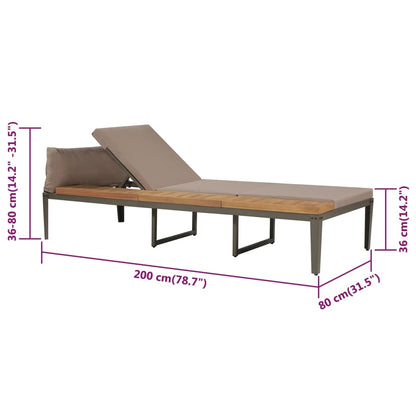 Silla larga con cojines de madera de acacia marrón sólida