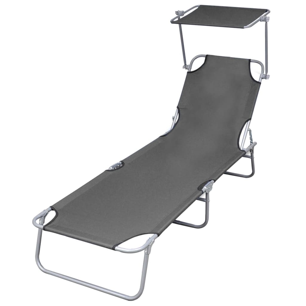Silla larga plegable con toldo de acero gris