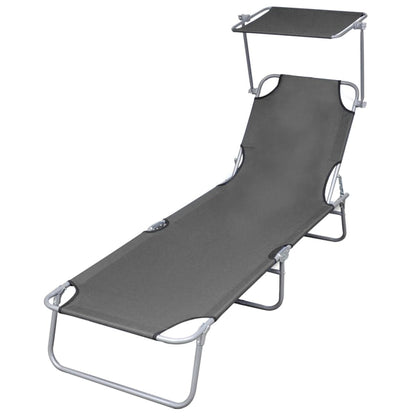 Silla larga plegable con toldo de acero gris