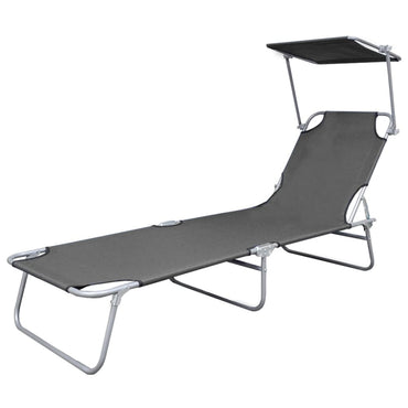 Silla larga plegable con toldo de acero gris