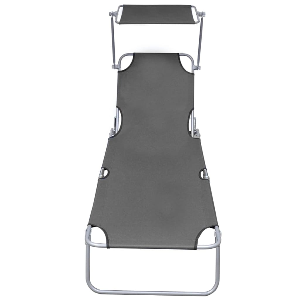 Silla larga plegable con toldo de acero gris