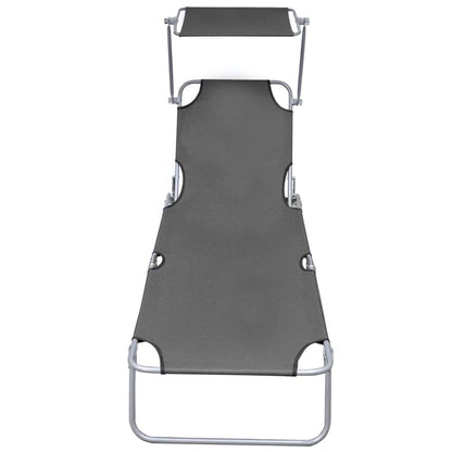 Silla larga plegable con toldo de acero gris