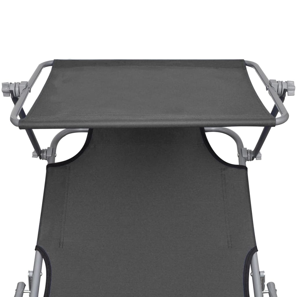 Silla larga plegable con toldo de acero gris