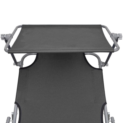 Silla larga plegable con toldo de acero gris