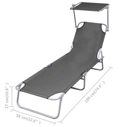 Silla larga plegable con toldo de acero gris
