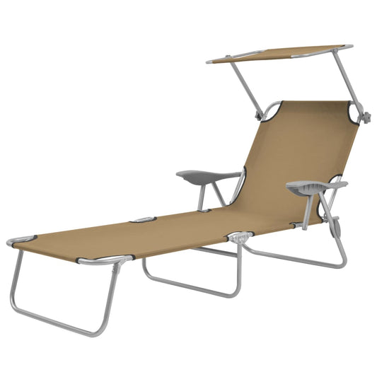Silla larga plegable con toldo de acero topo