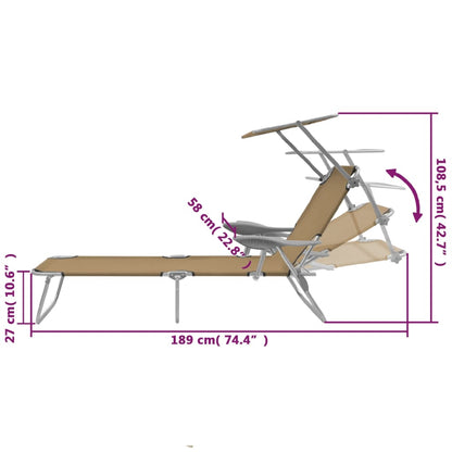 Silla larga plegable con toldo de acero topo