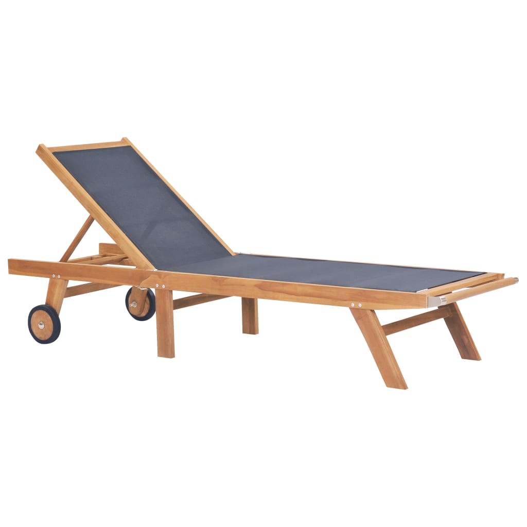 Silla larga plegable con ruedas de teca sólida y textileno