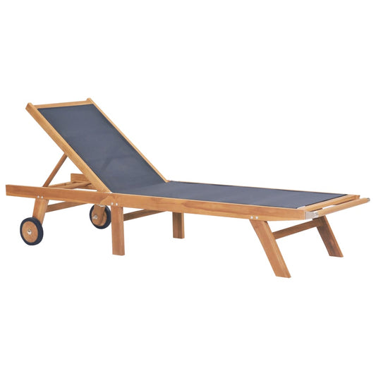 Silla larga plegable con ruedas de teca sólida y textileno