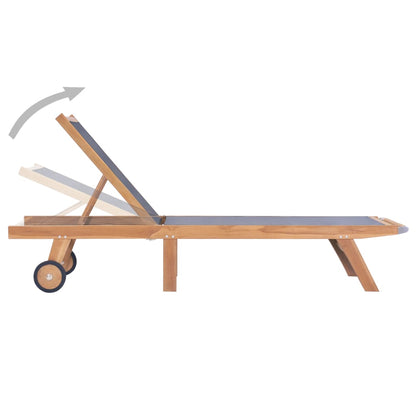 Silla larga plegable con ruedas de teca sólida y textileno