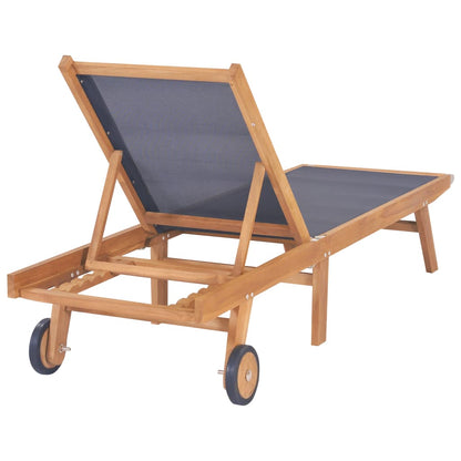 Silla larga plegable con ruedas de teca sólida y textileno