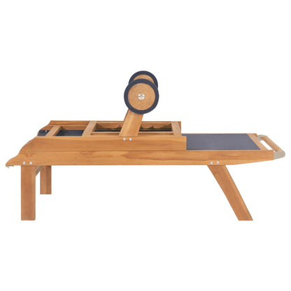 Silla larga plegable con ruedas de teca sólida y textileno
