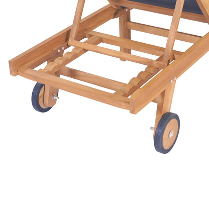 Silla larga plegable con ruedas de teca sólida y textileno