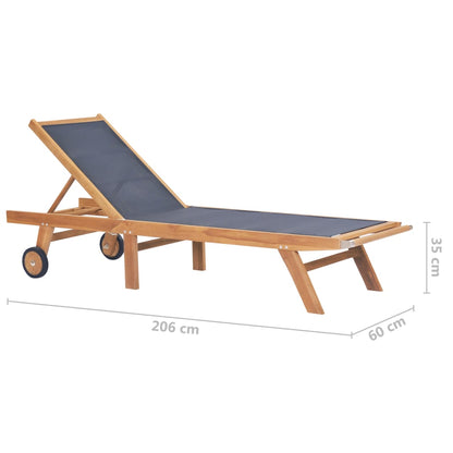 Silla larga plegable con ruedas de teca sólida y textileno