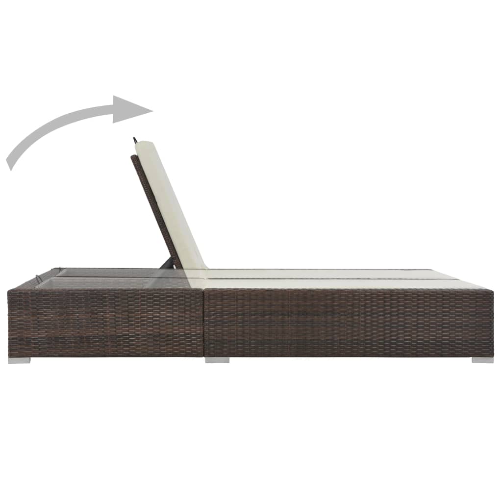 Chaise longue double Résine tressée Marron