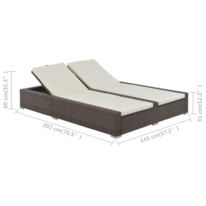 Chaise longue double Résine tressée Marron