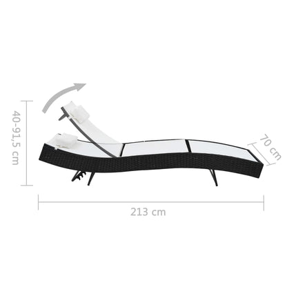 Chaise longue avec oreiller Résine tressée Noir