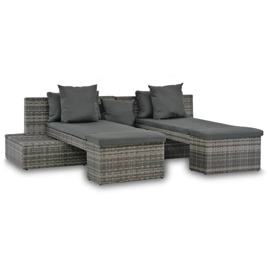 4 pcs garden furniture with gray braided resin cushions