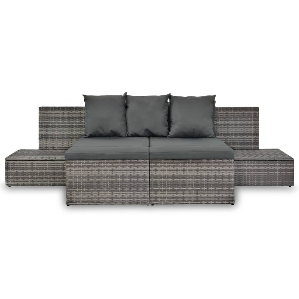4 pcs garden furniture with gray braided resin cushions