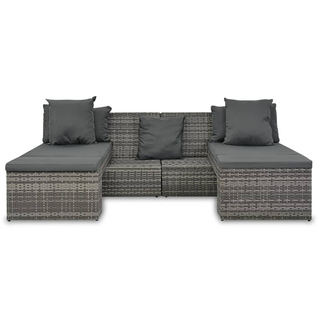 4 pcs garden furniture with gray braided resin cushions