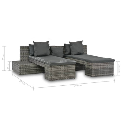 4 pcs garden furniture with gray braided resin cushions