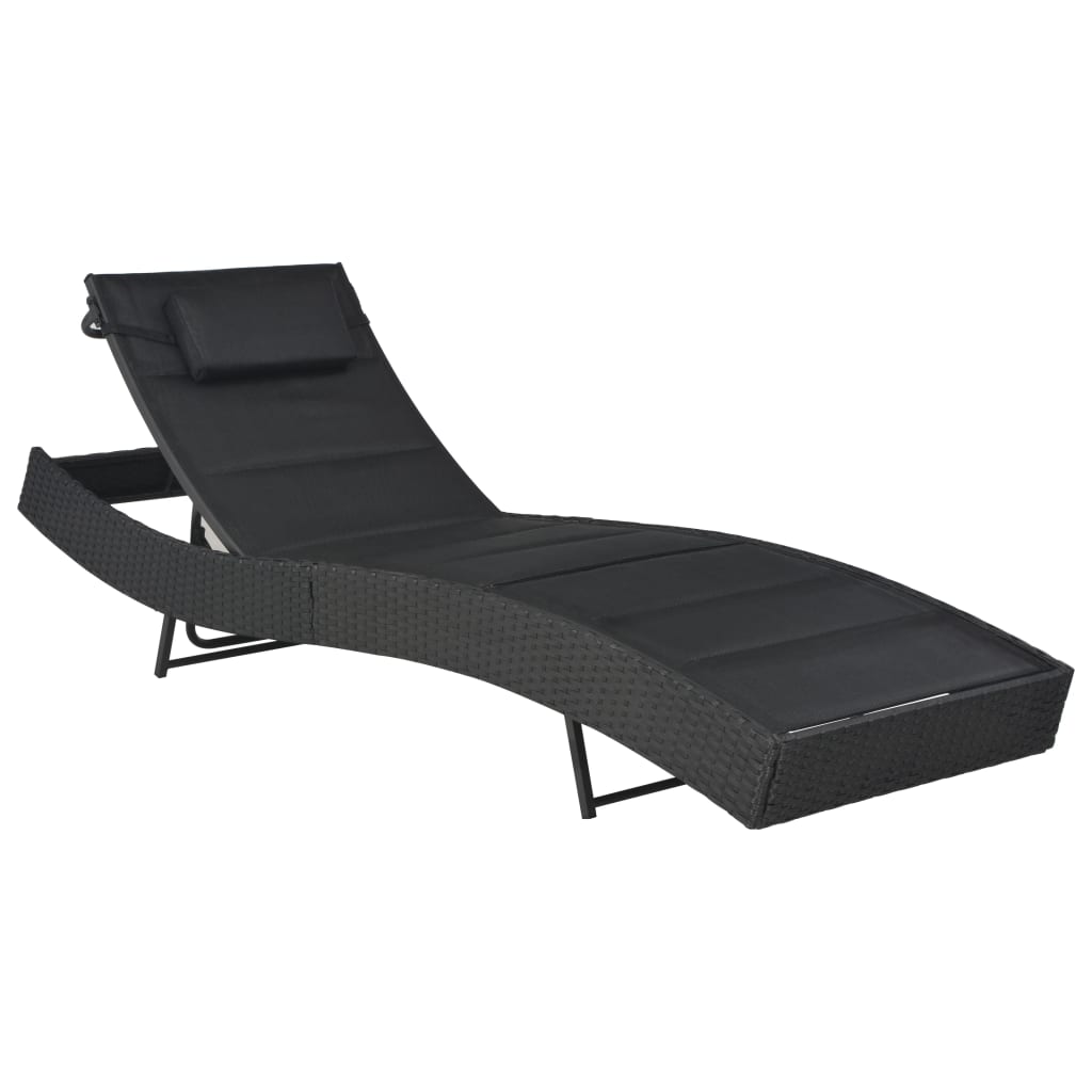 Silla larga de resina trenzada y textileno negro
