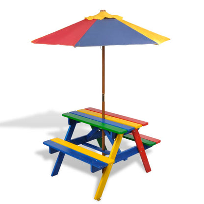 Table et bancs de pique-nique avec parasol pour enfants Bois