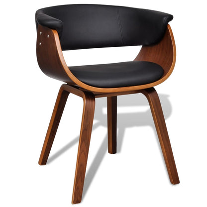 Cadeira de sala de jantar madeira curva e imitação de couro