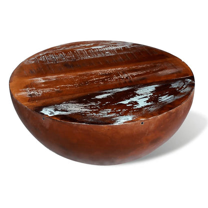 Coffee table forms of bowl with recycled wood steel base